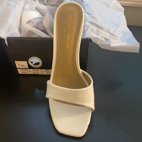 White Slide Mule Heeled Sandals - Picture 7 of 9